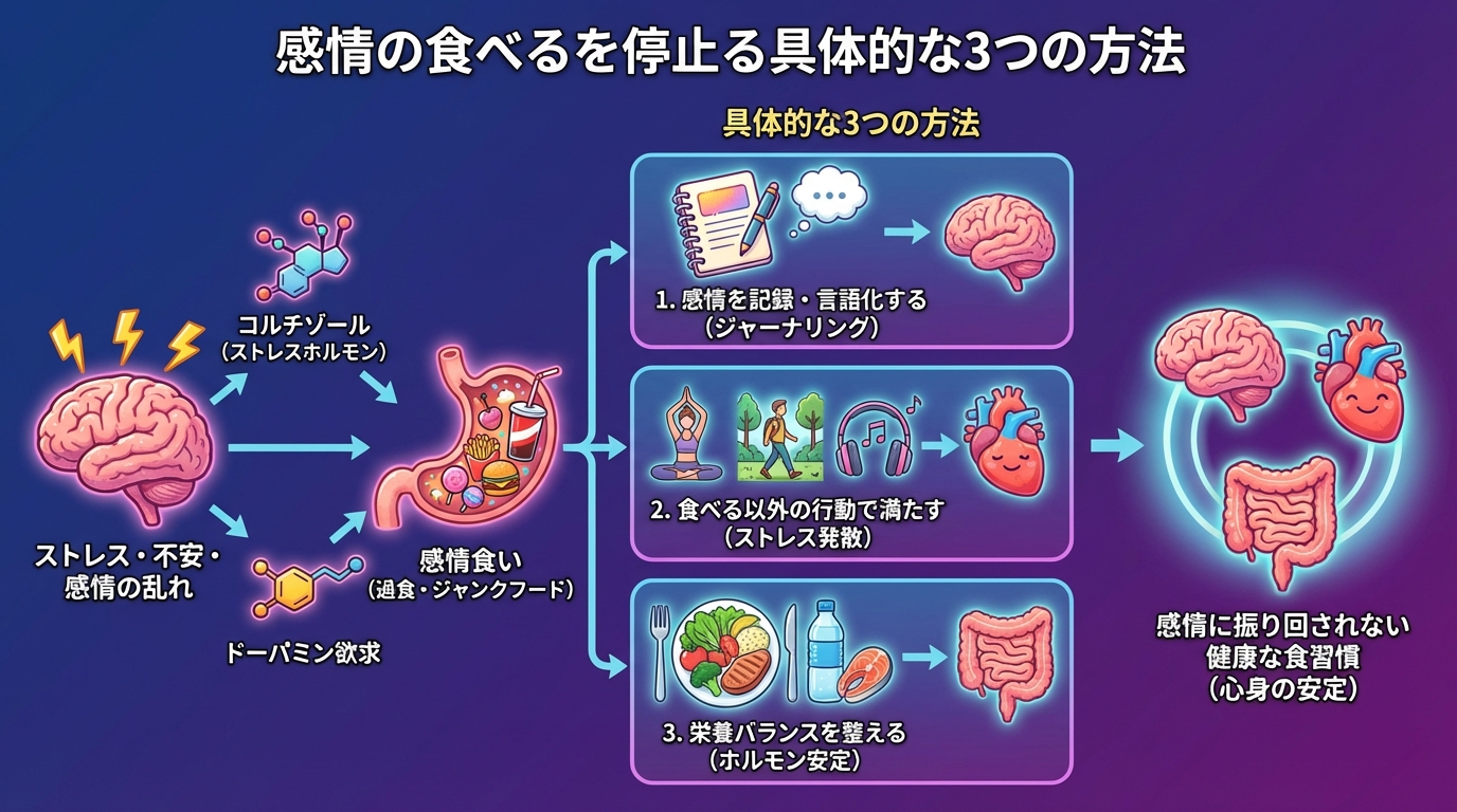 感情食いをやめたい人のための具体的な3つの方法の図解