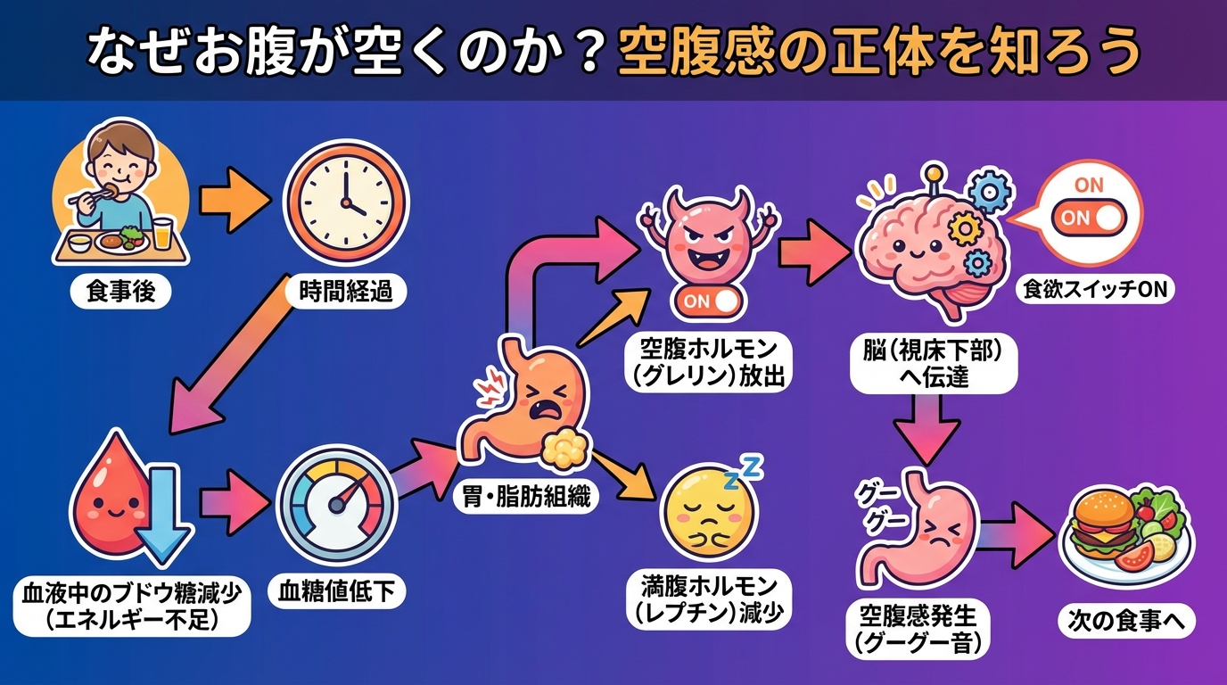 なぜお腹が空くのか？空腹感の正体を知ろうの図解