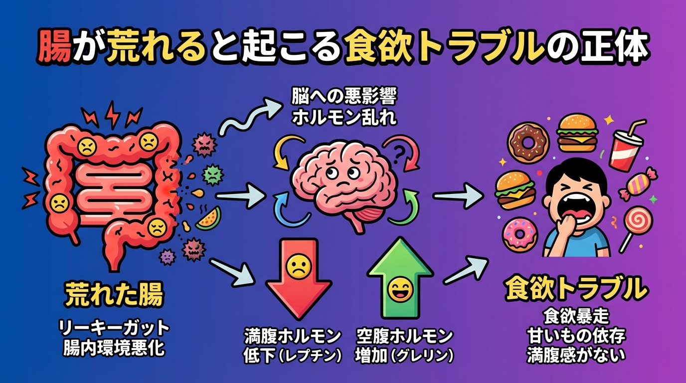 腸が荒れると起こる食欲トラブルの正体の図解