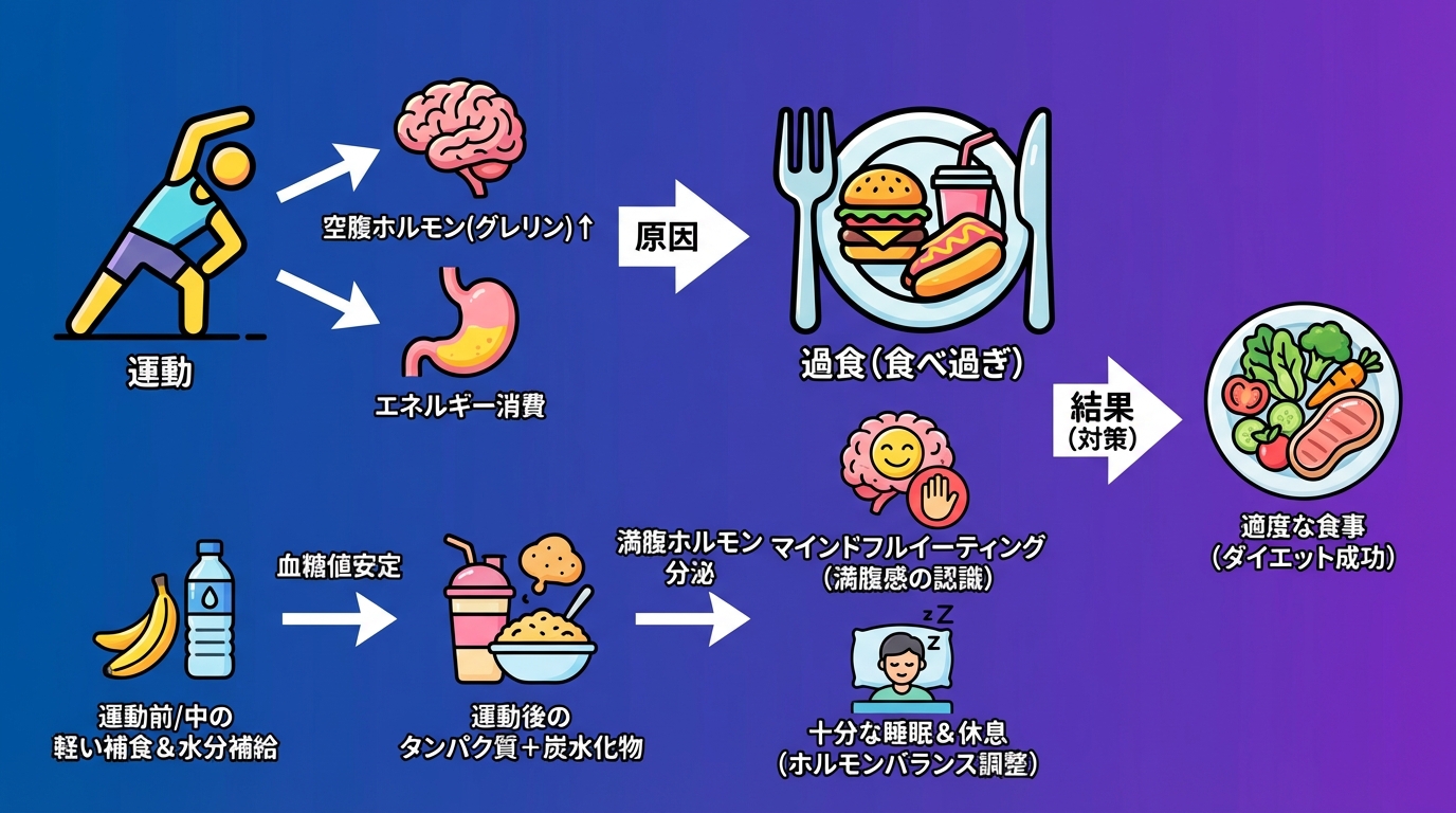 運動後に食べ過ぎないための具体的な対策の図解