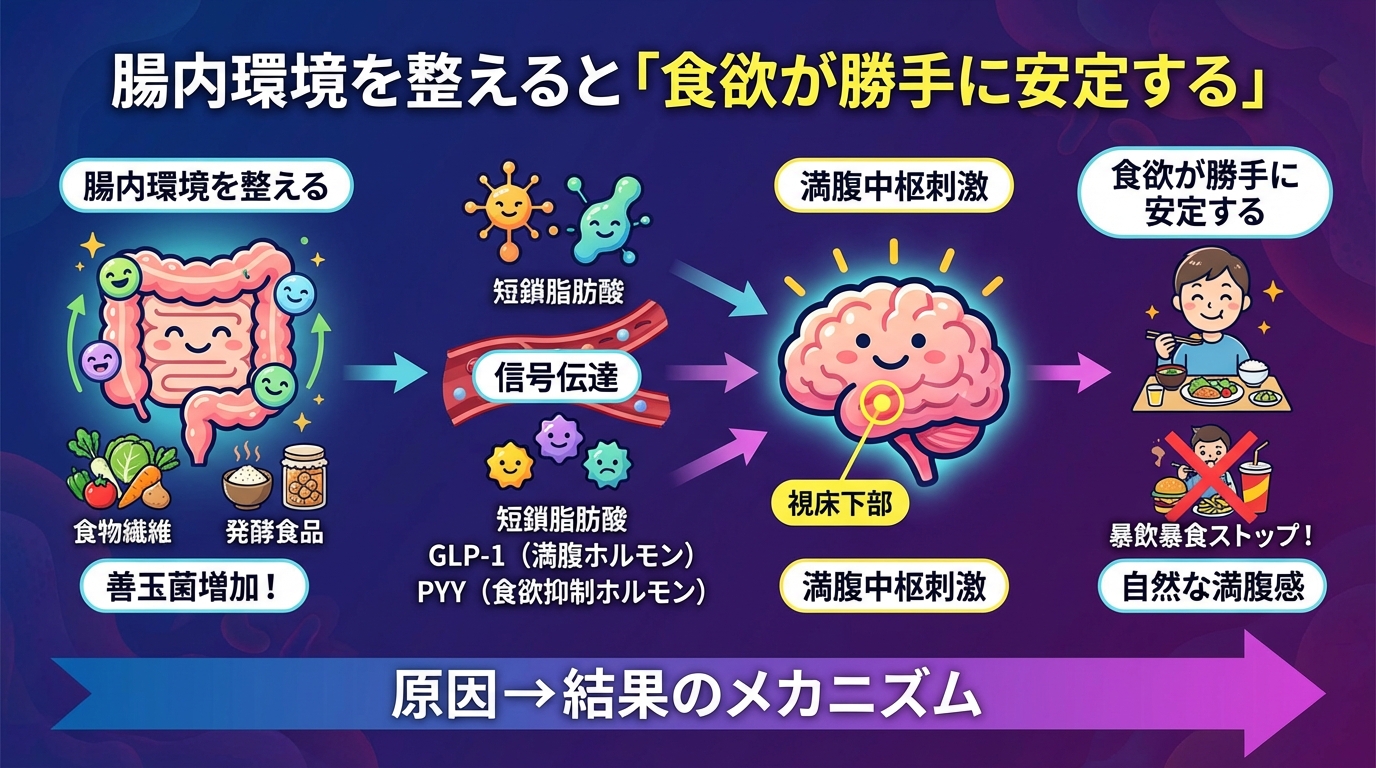 腸内環境を整えると「食欲が勝手に安定する」の図解